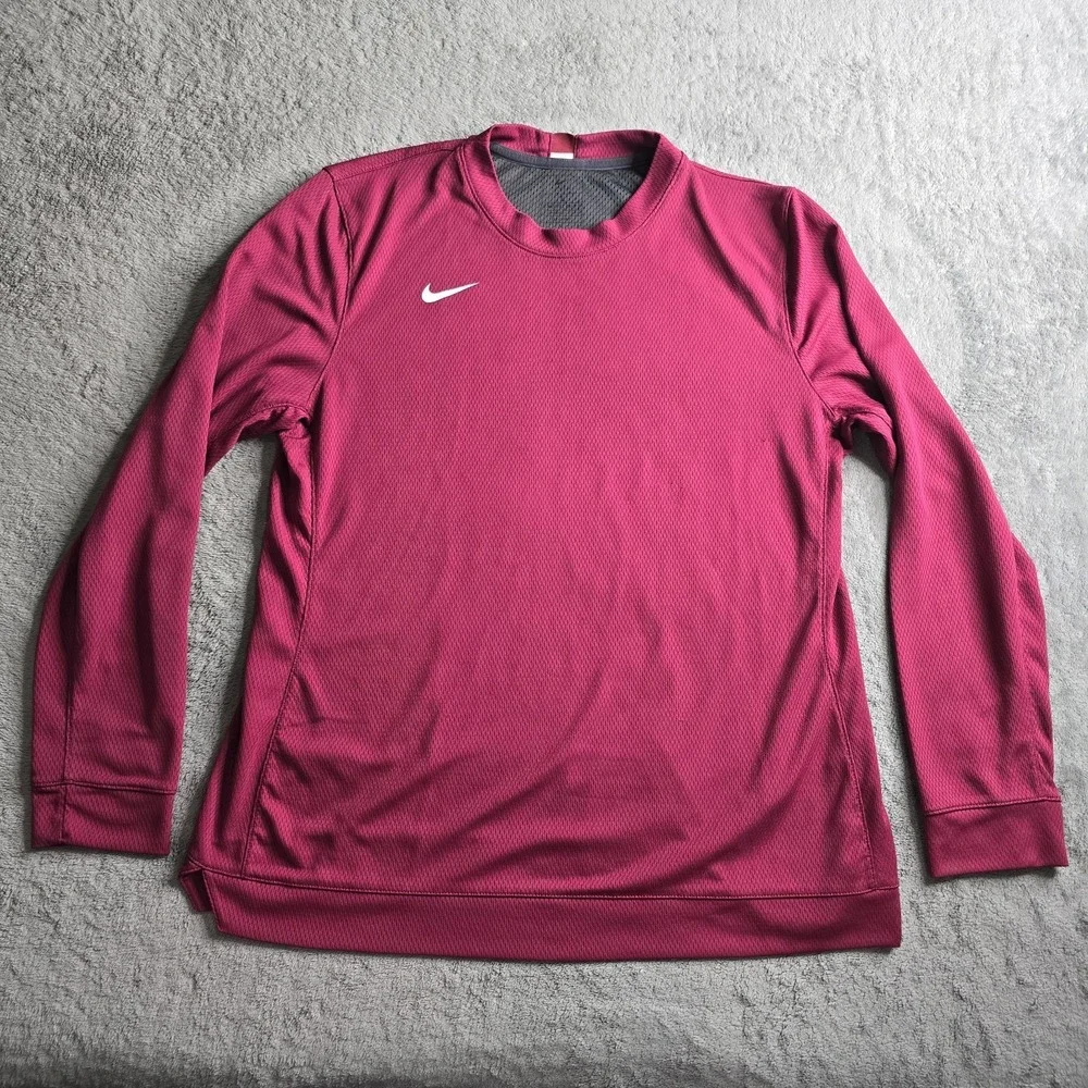 Nike Basketball Shirt Womens Large Burgundy Long Sleeve Training Mesh Jersey